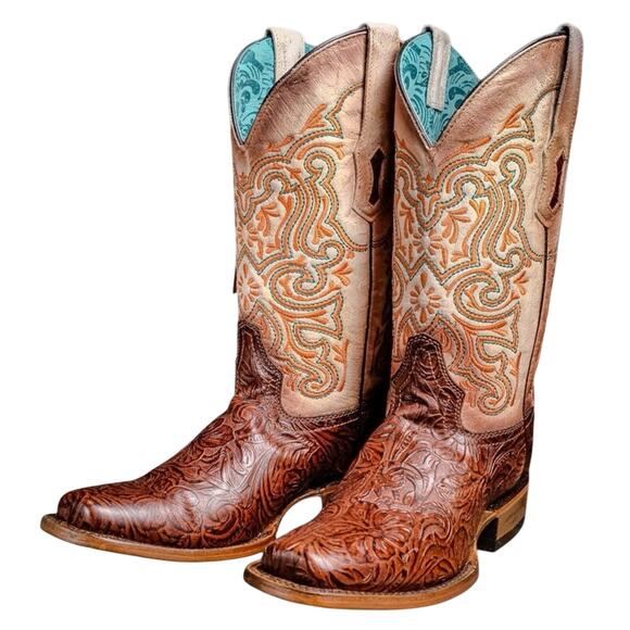 Corral FLORAL EMBROIDERY VAMP SQUARE TOE COWBOY BOOT Sz 9.5 New in Box MSRP $485 - Picture 1 of 16
